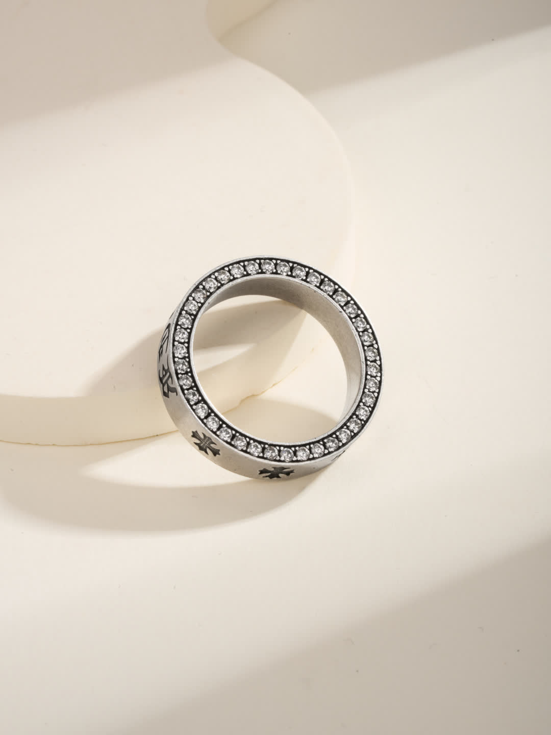 Chrome Hearts Silver Ring with Crosses and Engraving